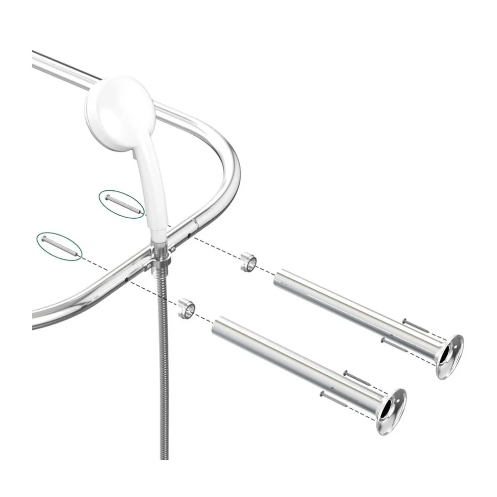 Oval Shower Curtain Rod U Shape Ceiling Mount Chrome‎ Finish Adjustable Height